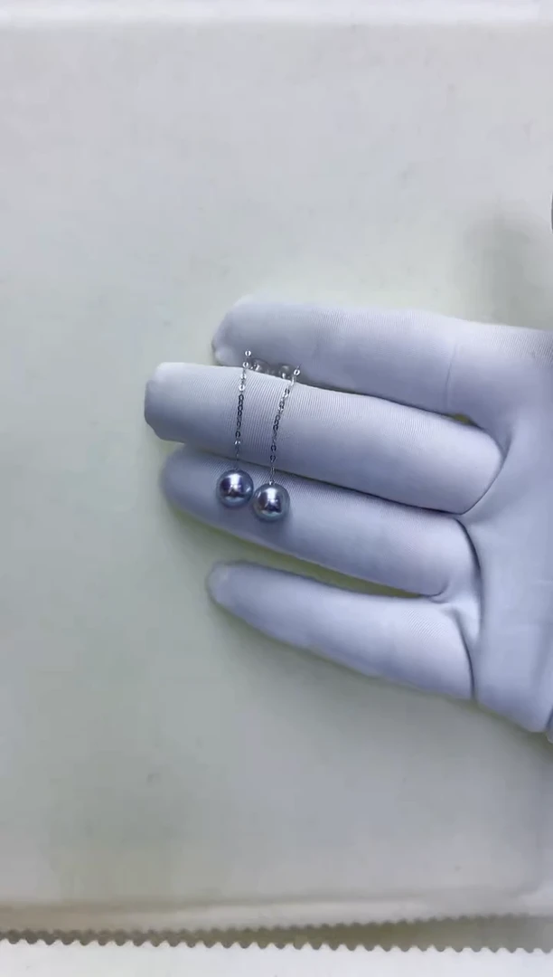 【闪购商品】海水珍珠饰品18K金镶嵌7-8真多麻色耳线