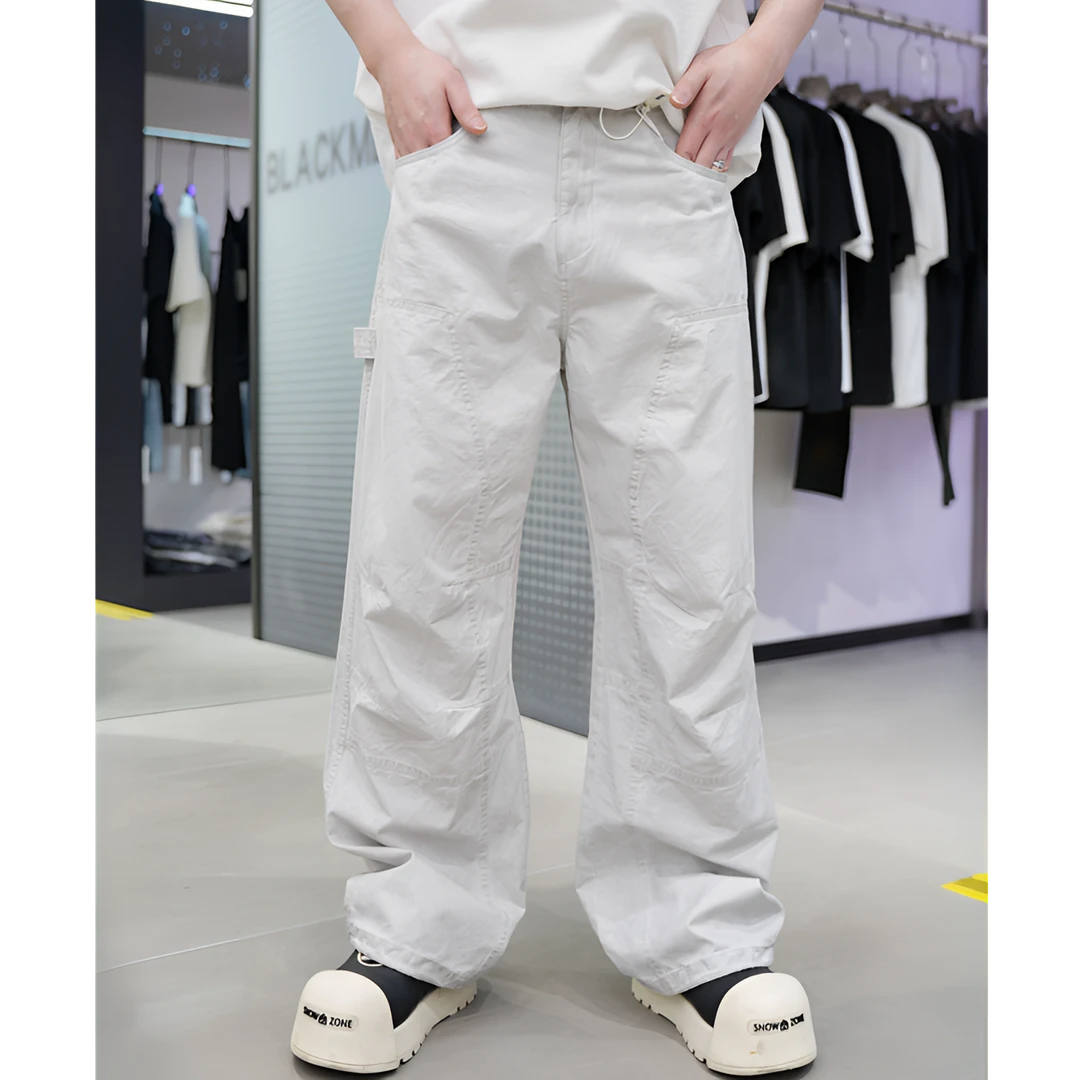 2025夏季新品美式潮牌设计款褶皱宽松薄款休闲裤阔腿弯刀裤长裤男