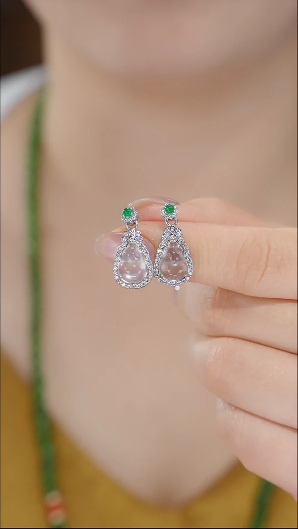 银S925镶嵌石英质玉耳钉"念可 S925银 沫玉耳坠 TGR061"