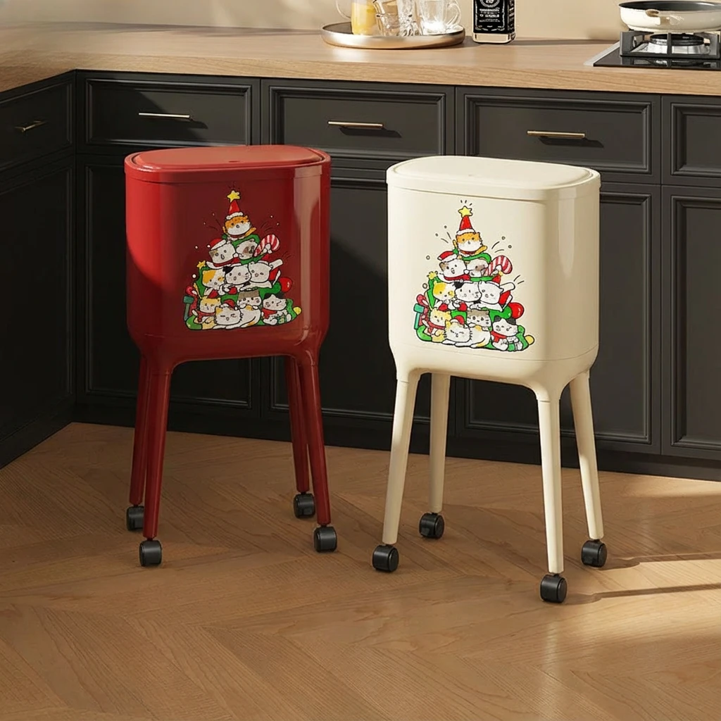 轻奢带脚垃圾桶家用厨房高脚可移动垃圾收纳桶大容量免弯腰