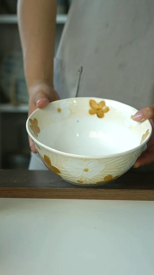 微瑕有田烧手作野绘集面碗18cm@4-2@