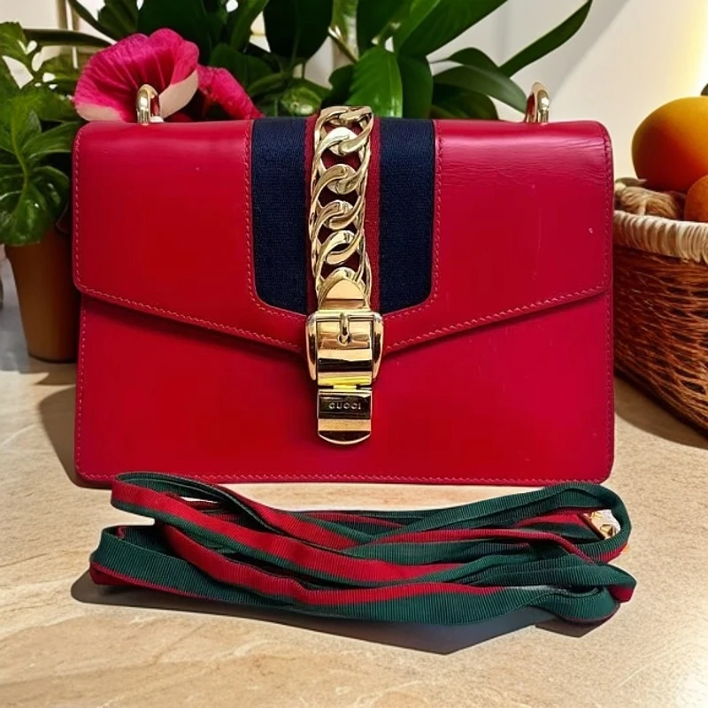 95新 GUCCI/古驰 红色塞尔维亚单肩包 1266 5776