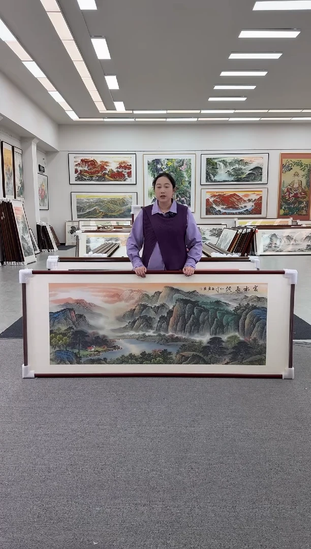 国画手绘 富水长流 219*88