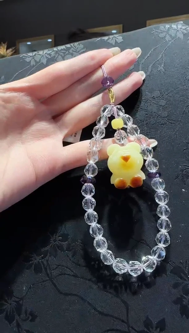 【闪购商品】水晶手机链未镶嵌水晶蜜蜡小熊手机链