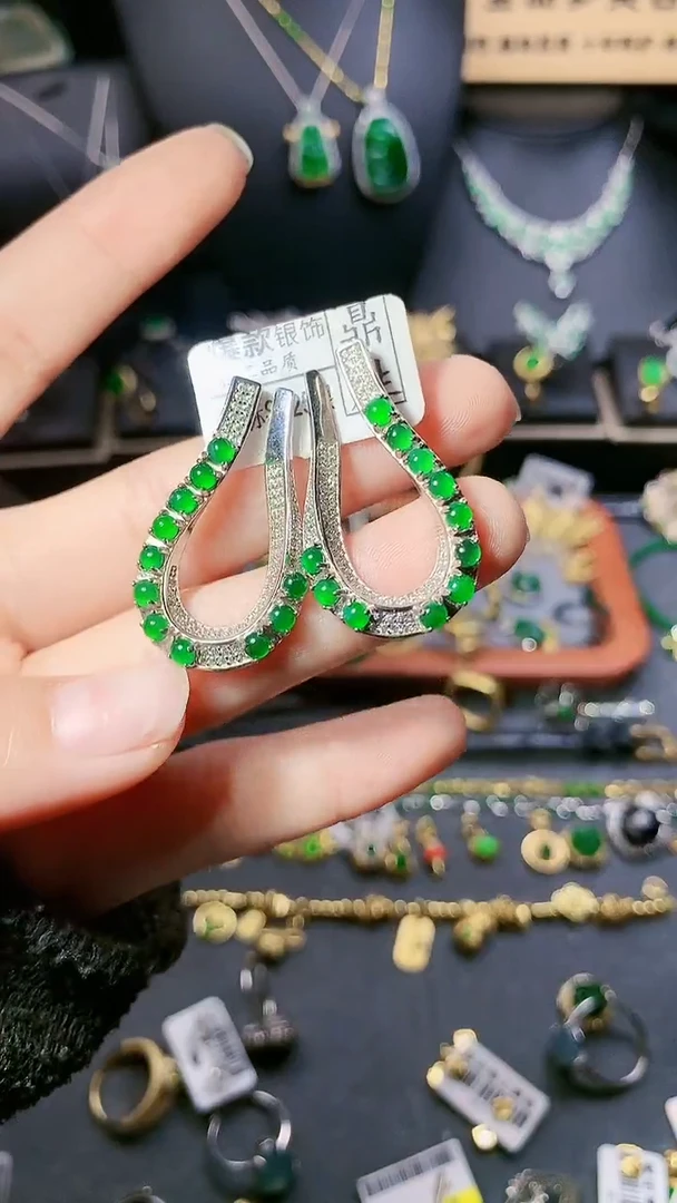 【闪购商品】翡翠耳饰银S925镶嵌耳饰