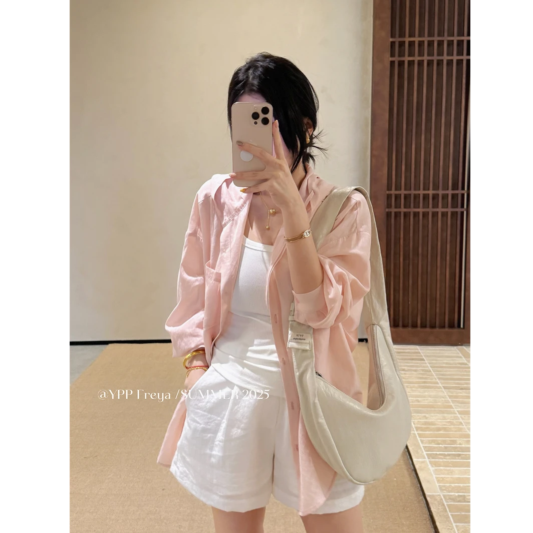 YPP！【时髦尖子生】韩系纯色连帽抽绳慵懒松弛感薄款百搭防晒衬衫