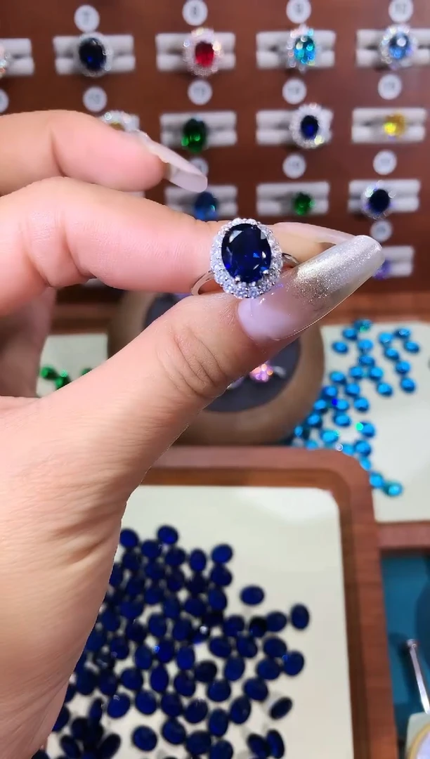 戒指蓝宝石银S925镶嵌810白