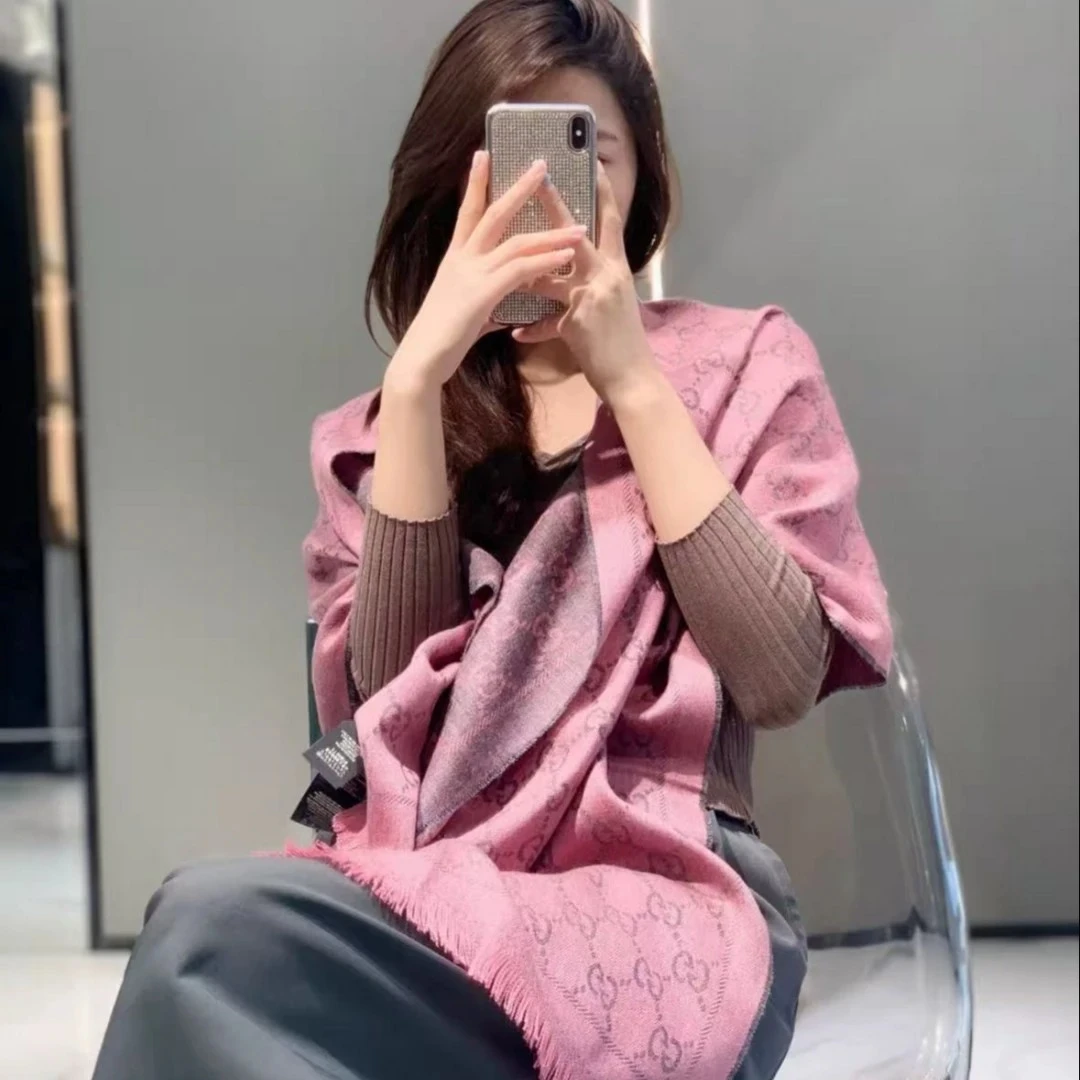 GUCCI古驰 双G提花流苏 针织绒线围巾 男女同款 四色