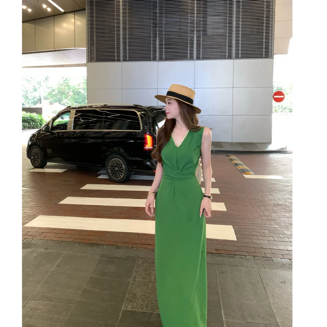 SZA【巴黎恋书】夏季新款韩系气质绑带设计水钻修身连衣裙A-2044