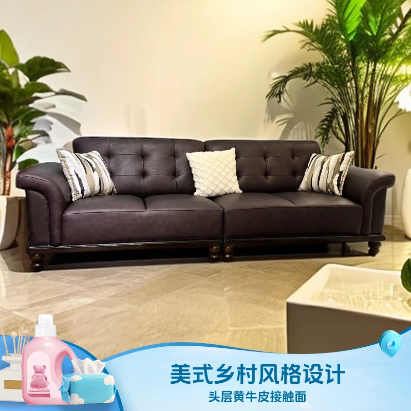 美式极简头层牛皮沙发直排经典意式轻奢沙沙发H美式沙发-客厅家用