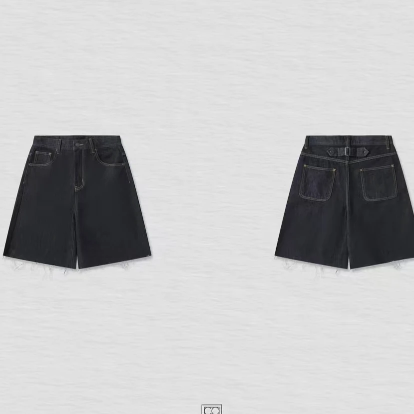 毛须边夏季设计感轻薄条纹复古百搭高腰牛仔短裤显瘦5025