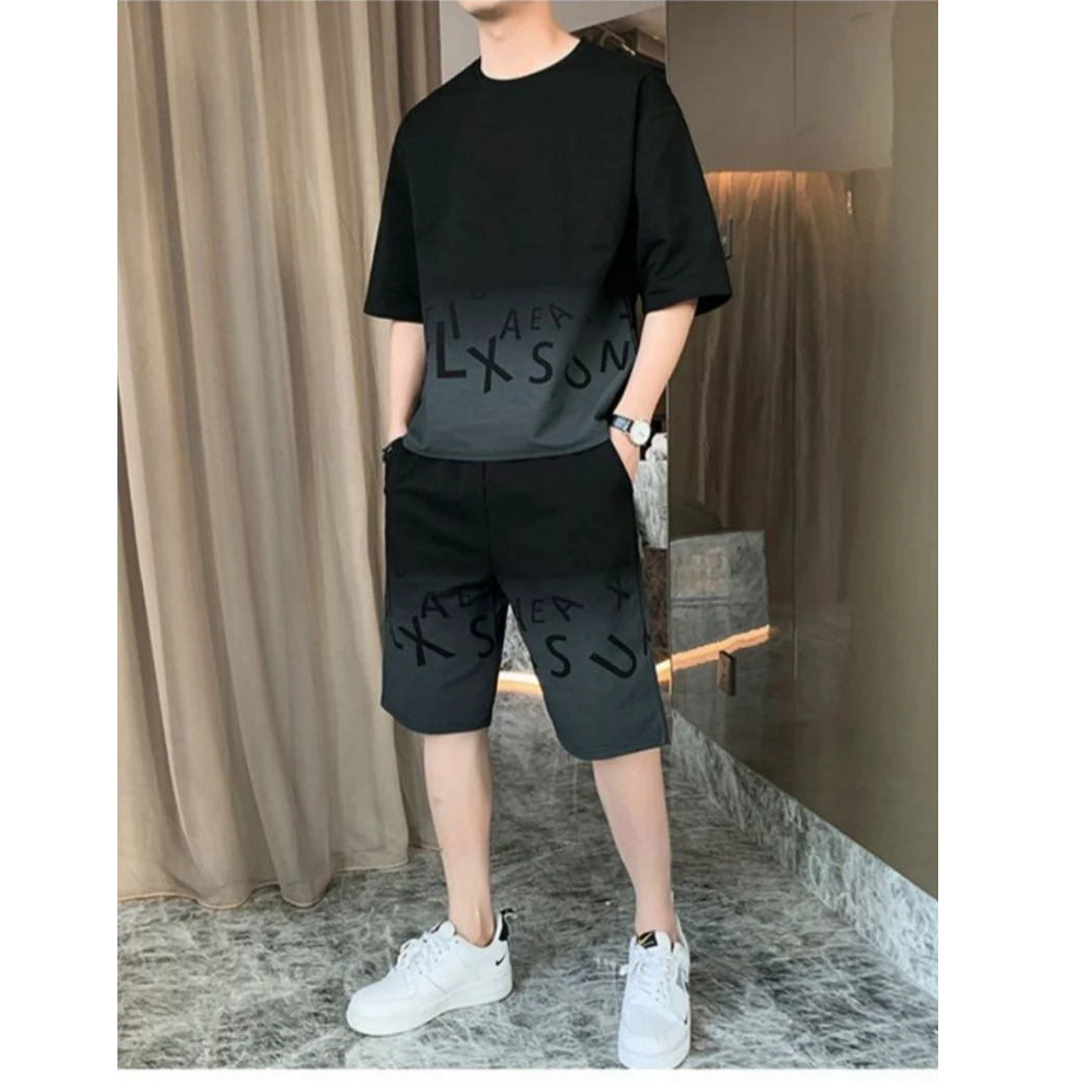 休闲运动套装男士夏季薄款2025新款搭配一套男装短裤冰丝短袖t恤