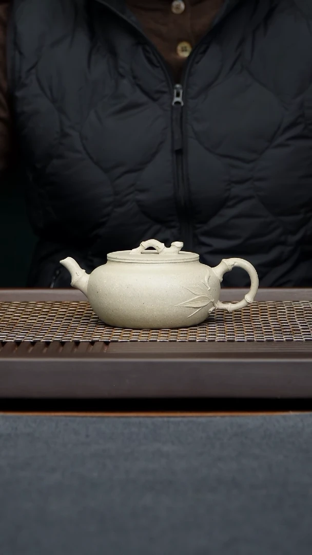 茶壶段泥圆竹原矿零添加羊脂白玉段泥全手工制作230毫升