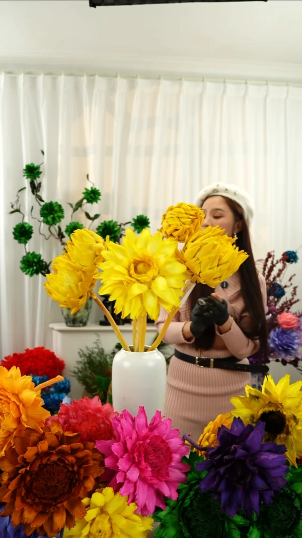 永生花 霸王花 5个头叶片有伤【姜黄】A46