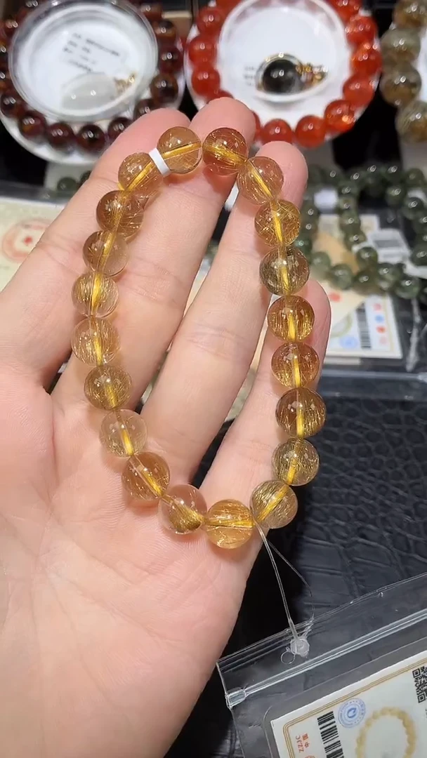 未镶嵌手链水晶墨*金发晶单圈手链