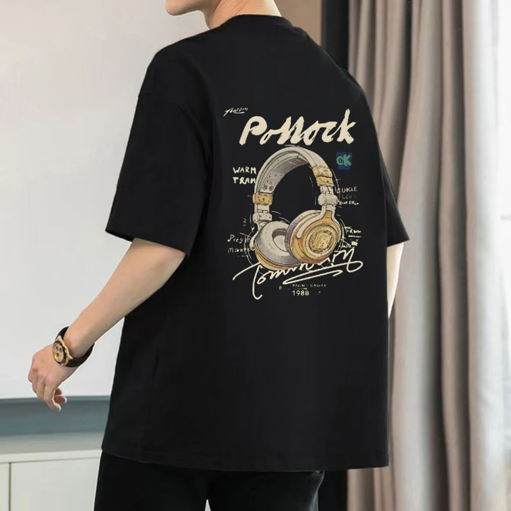 雅鹿男装2025夏季纯棉男士短袖t恤潮流宽松圆领衣服全棉T半袖复古