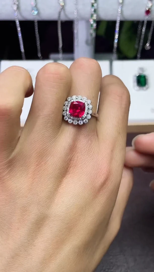 合金合成钻石红宝戒指