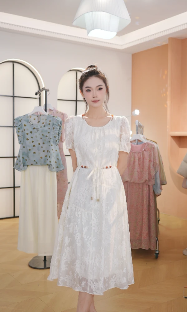 M1723 夏季25年新款高档洋气新中式收腰显瘦气质妈妈连衣裙女时尚