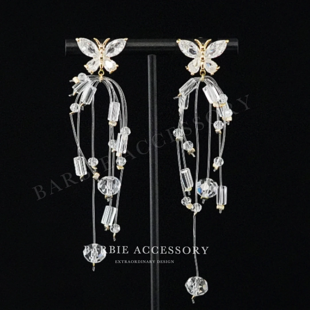 铜合金合成锆石耳饰 【光蝶冰落】法式中古轻奢设计款高级感耳环