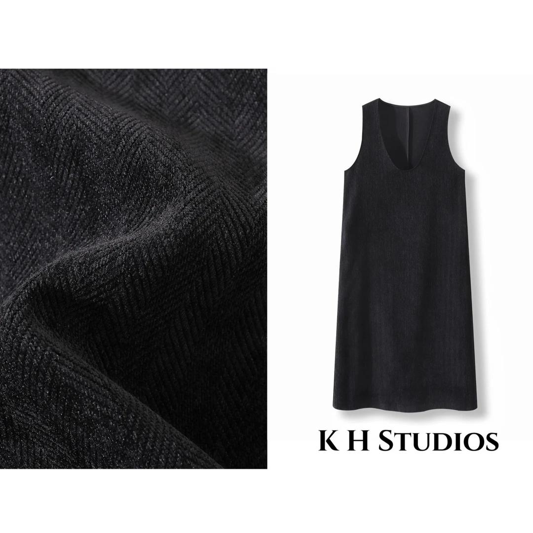 K-038 纸片人叠穿神器雪尼尔人字纹长款连衣裙