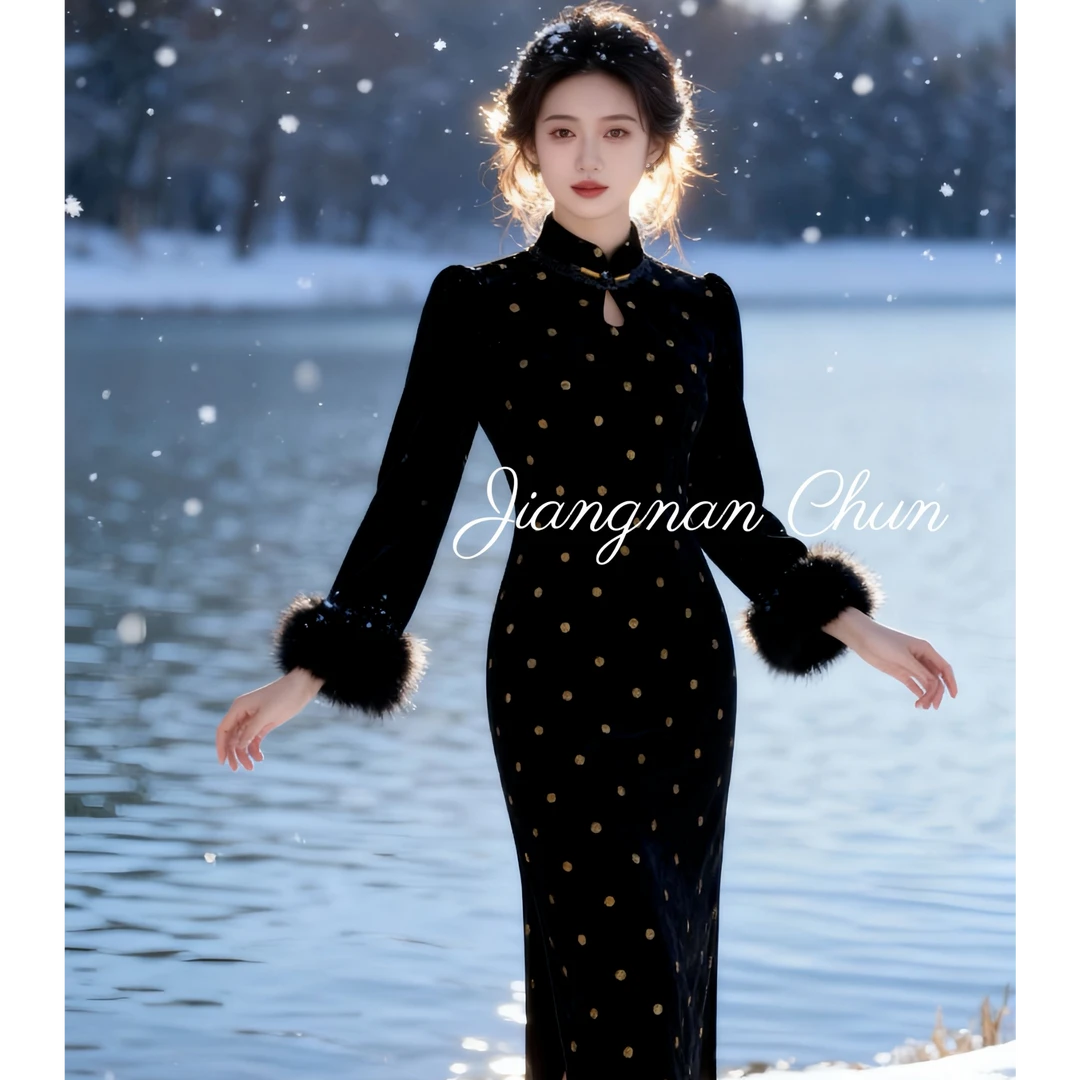 江南春【梦星河】冬款文艺复古修身高端刺绣日常旗袍奢华气质