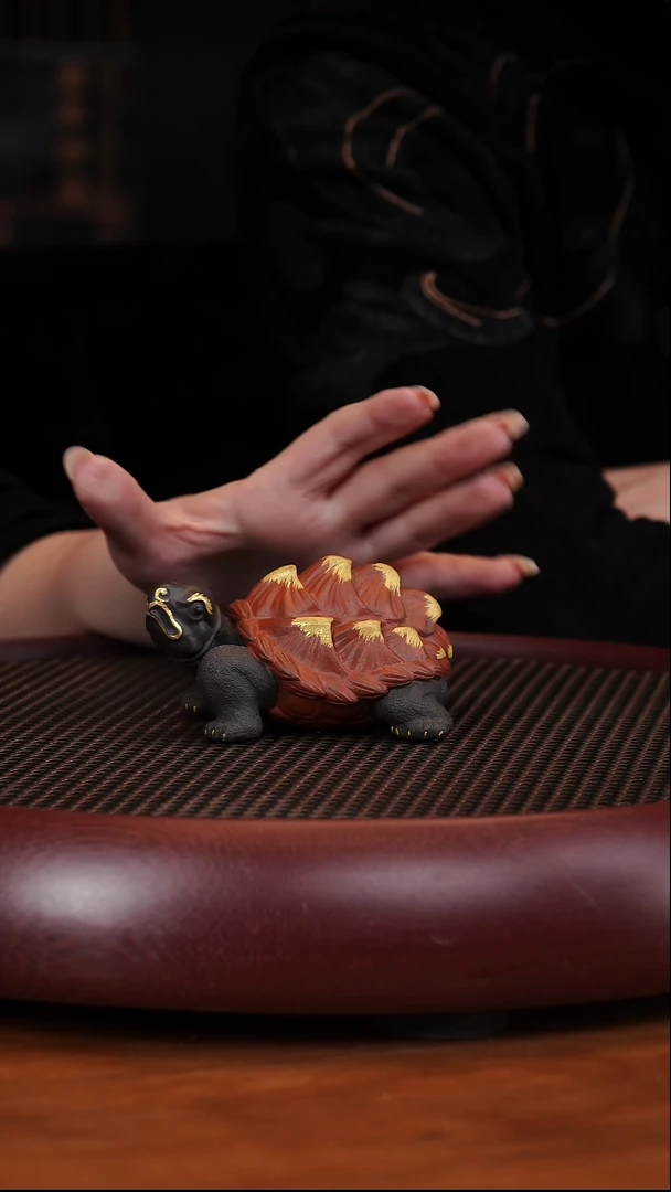 【闪购商品】紫砂茶壶1-79高水波富甲一方龟黑金砂