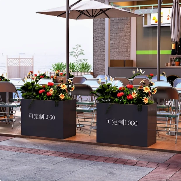 户外花箱围栏室外摆街道不锈钢花槽长方形花盆售楼部广场铁艺花坛