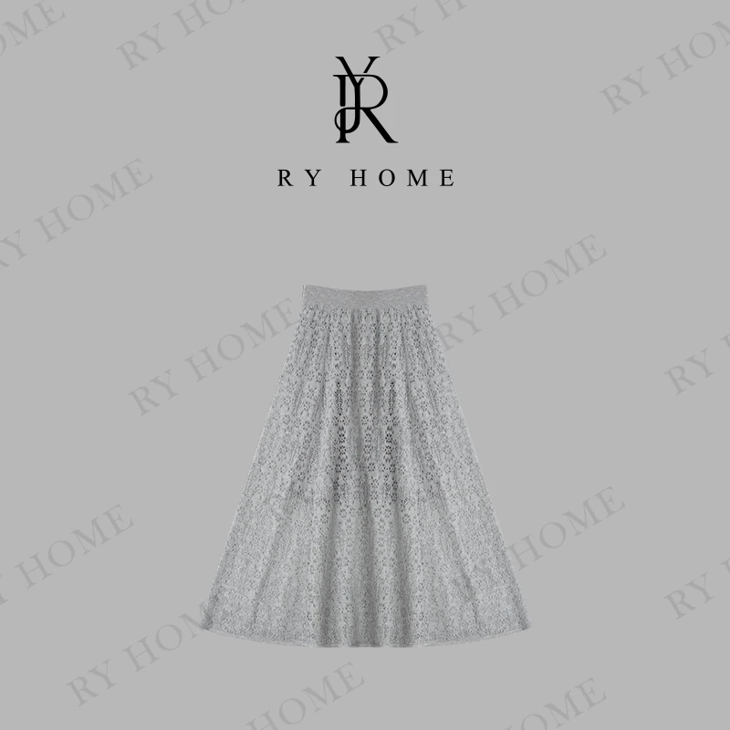 【容雨RYHOME】莱赛尔＋亚麻松紧腰镂空休闲半裙251Q1322