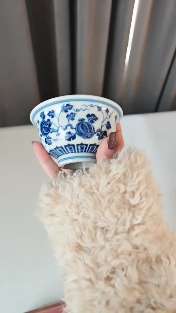 【闪购商品】杯宁封窑青花瓜果压手杯