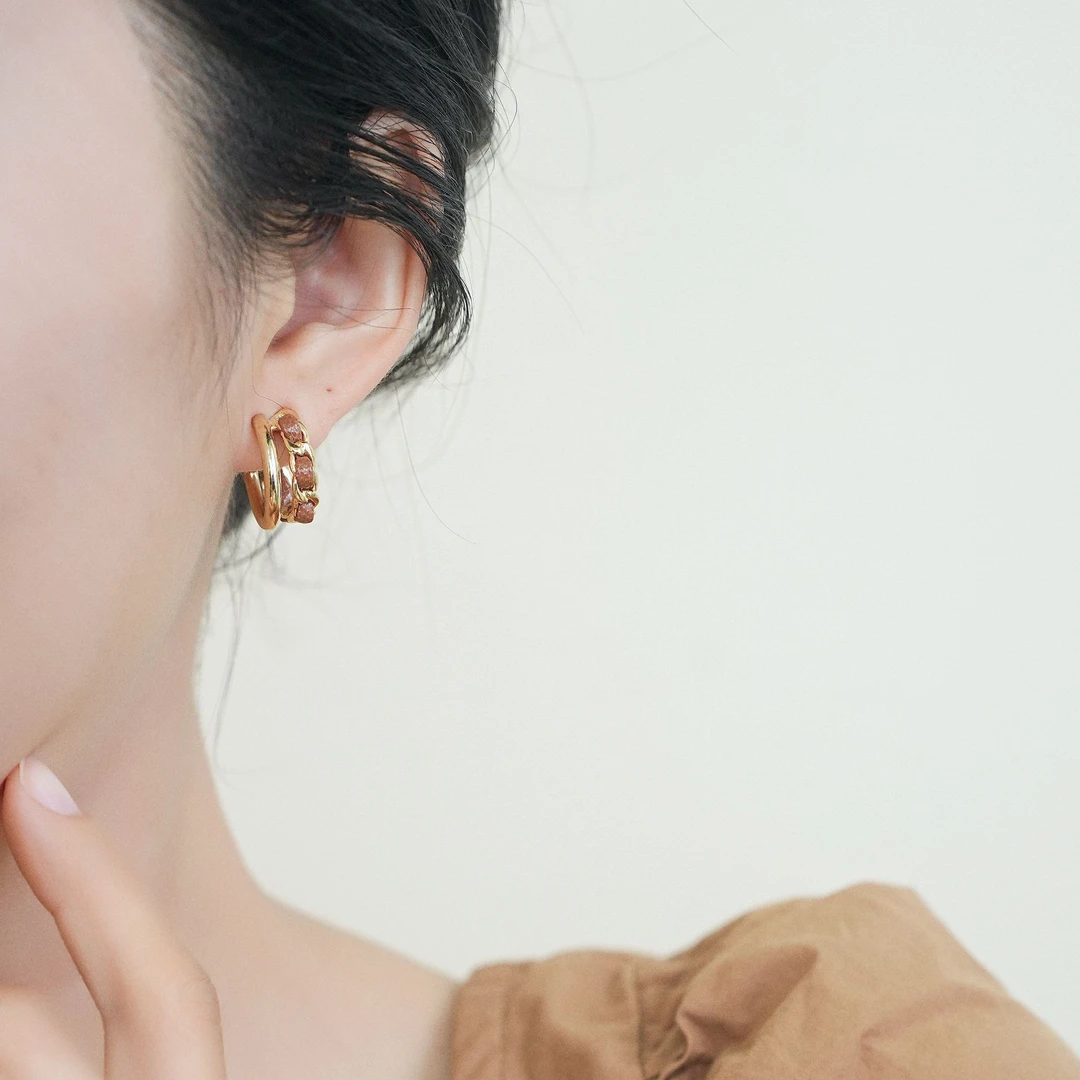 铜合金耳饰 金属皮质小香风耳圈咖啡色耳环新款耳坠高级感女