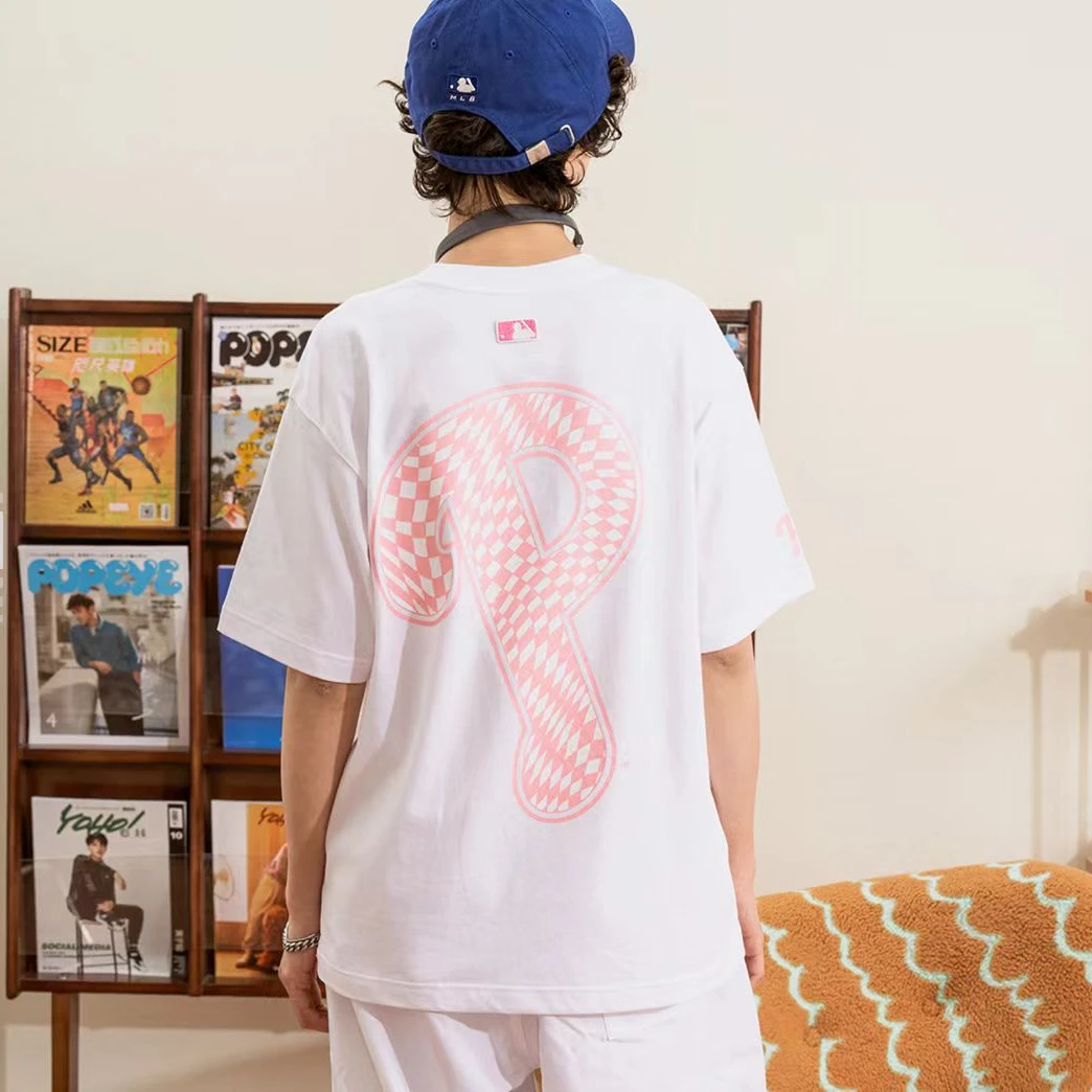 MLB  费城费城人队字母印花美式短袖 落肩袖T恤男女同款3ATSO0233