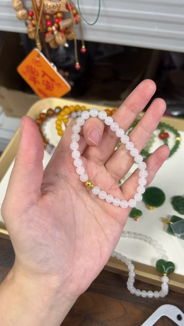 银S925镶嵌手链和田玉和田玉白玉银葫芦手链6MM[4637]