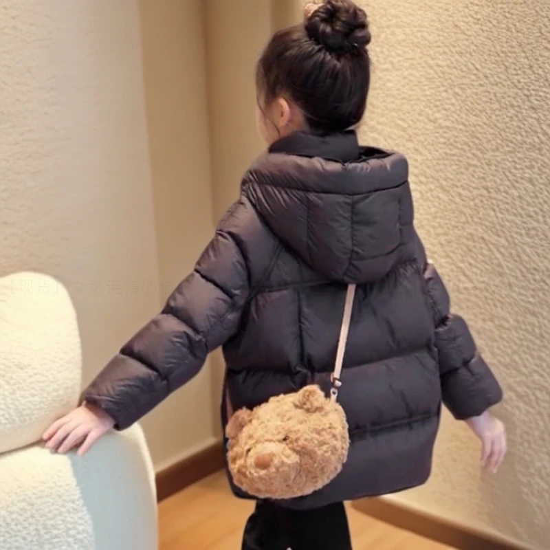 【现货】女童连帽羽绒服2025新款儿童保暖外出面包服女孩白鸭绒外套