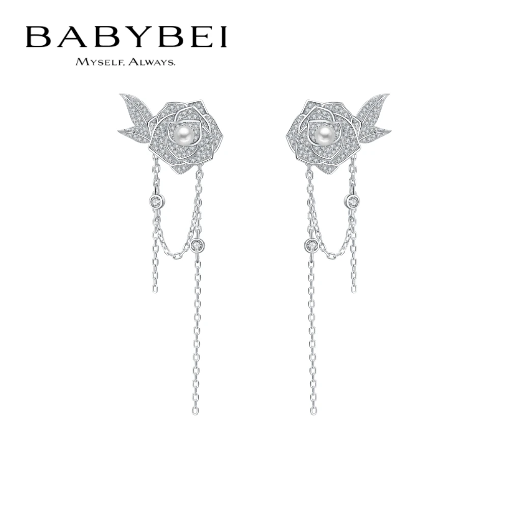 BABYBEI/初贝 925银耳饰 玫瑰耳坠耳夹贝珠仙气灵动甜美温柔精致
