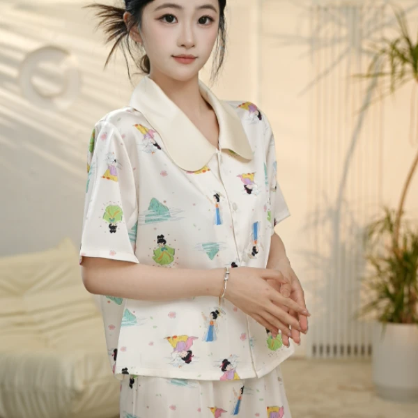 VINEEMAN【糖唐小梦】睡衣女夏季ins可爱丝丝质三件套睡衣推荐