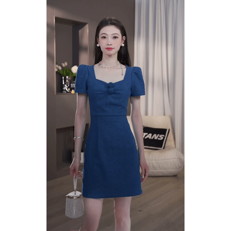 现货 TANS【夏季新品】法式复古蓝色立体花朵设计感短款夏季