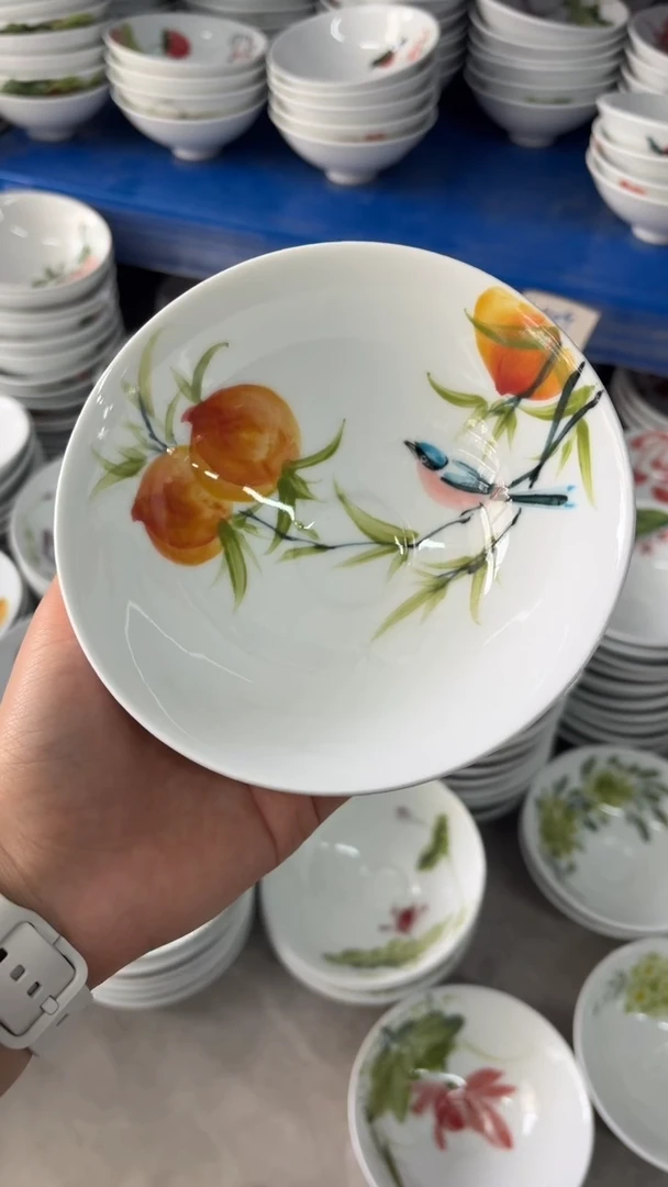 瓷片景德镇高温陶瓷食品级手绘釉中彩-斗笠碗