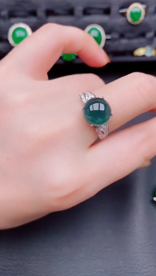 【闪购商品】翡翠戒指银S925镶嵌天然A货翡翠441