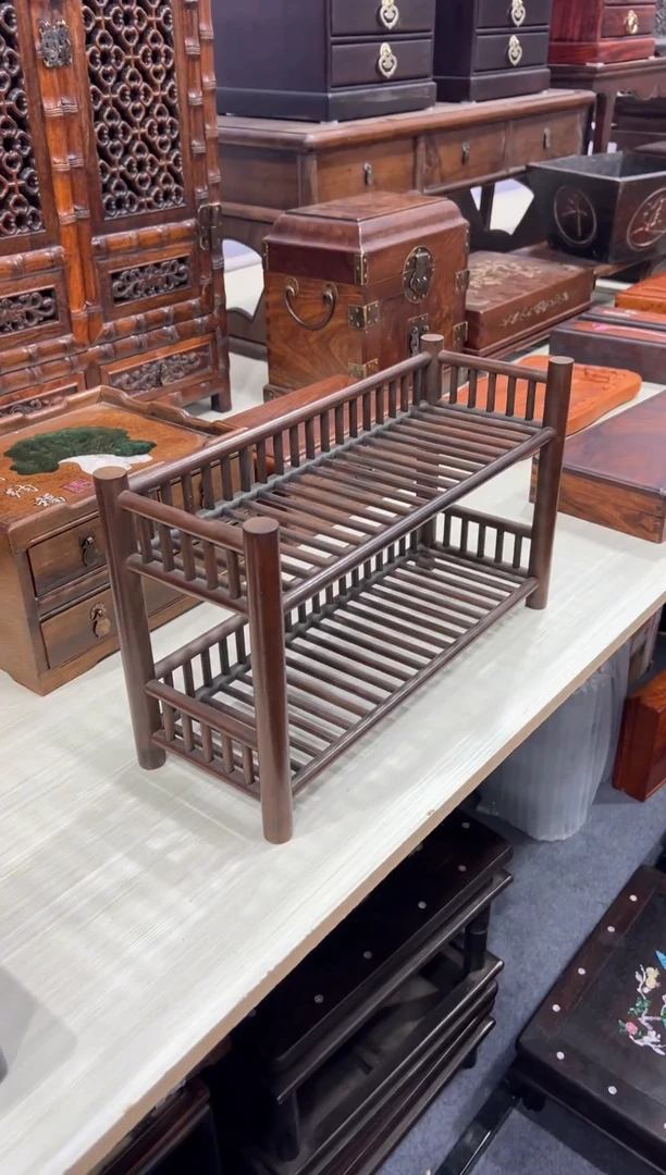 木双层茶杯架长方形