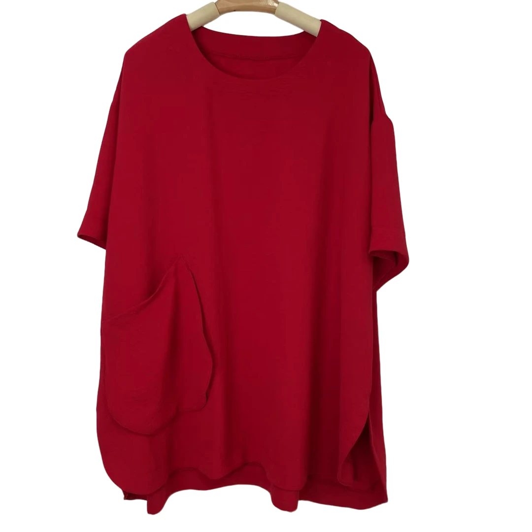 恬小霓（玲玲姐精选）159/红色/圆领/大兜/开叉/宽松/纯色