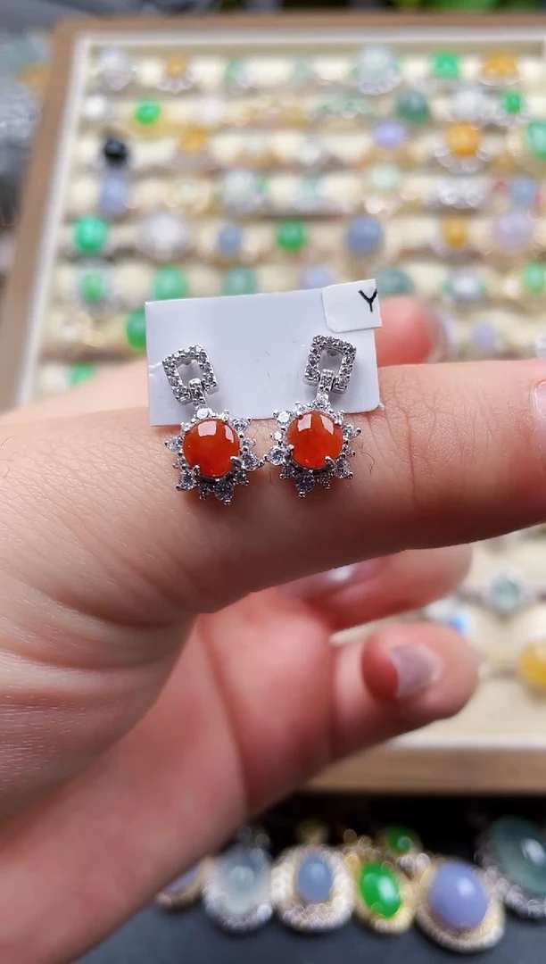 银S925镶嵌翡翠耳饰63