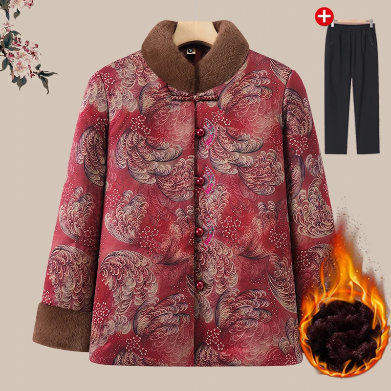 厚款中老年女装棉服中年妈妈棉袄保暖奶奶棉衣加绒加厚老人冬装