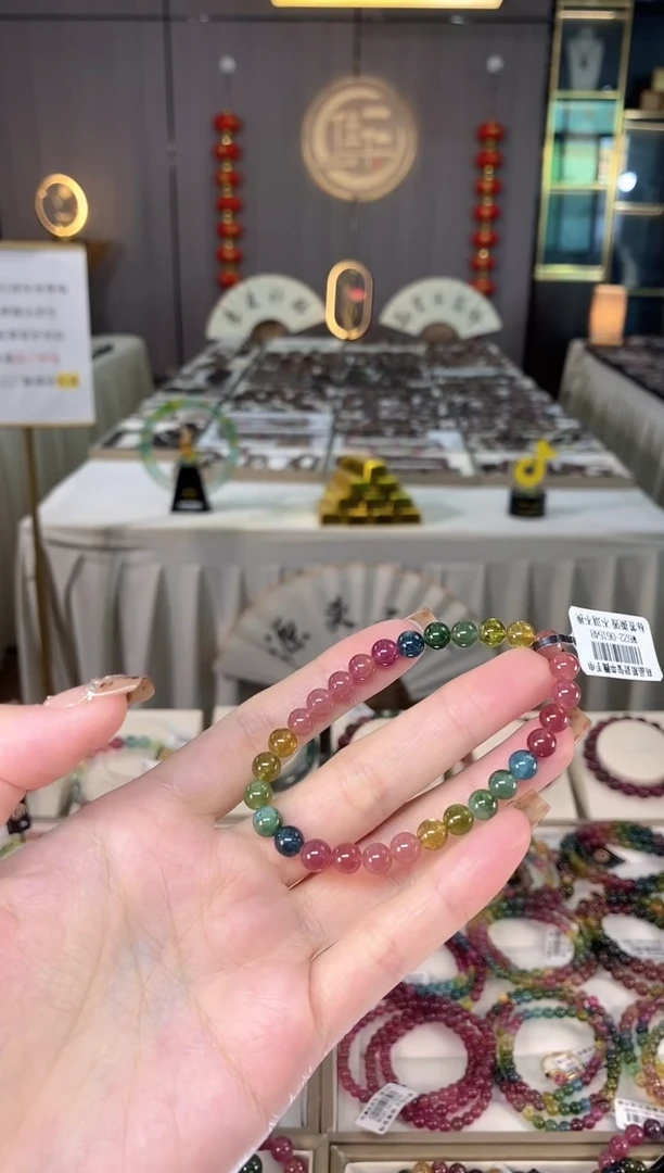未镶嵌老矿碧玺色标彩单圈手串6mm+碧玺dan多样性发货一条