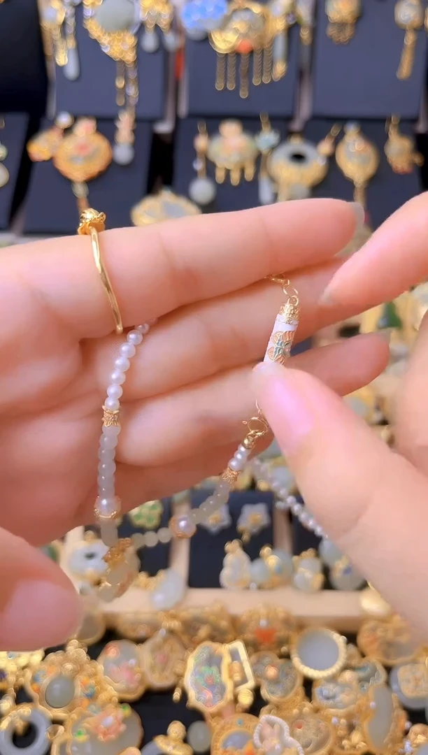 银S925镀金镶嵌手串淡水珍珠DIY 手串
