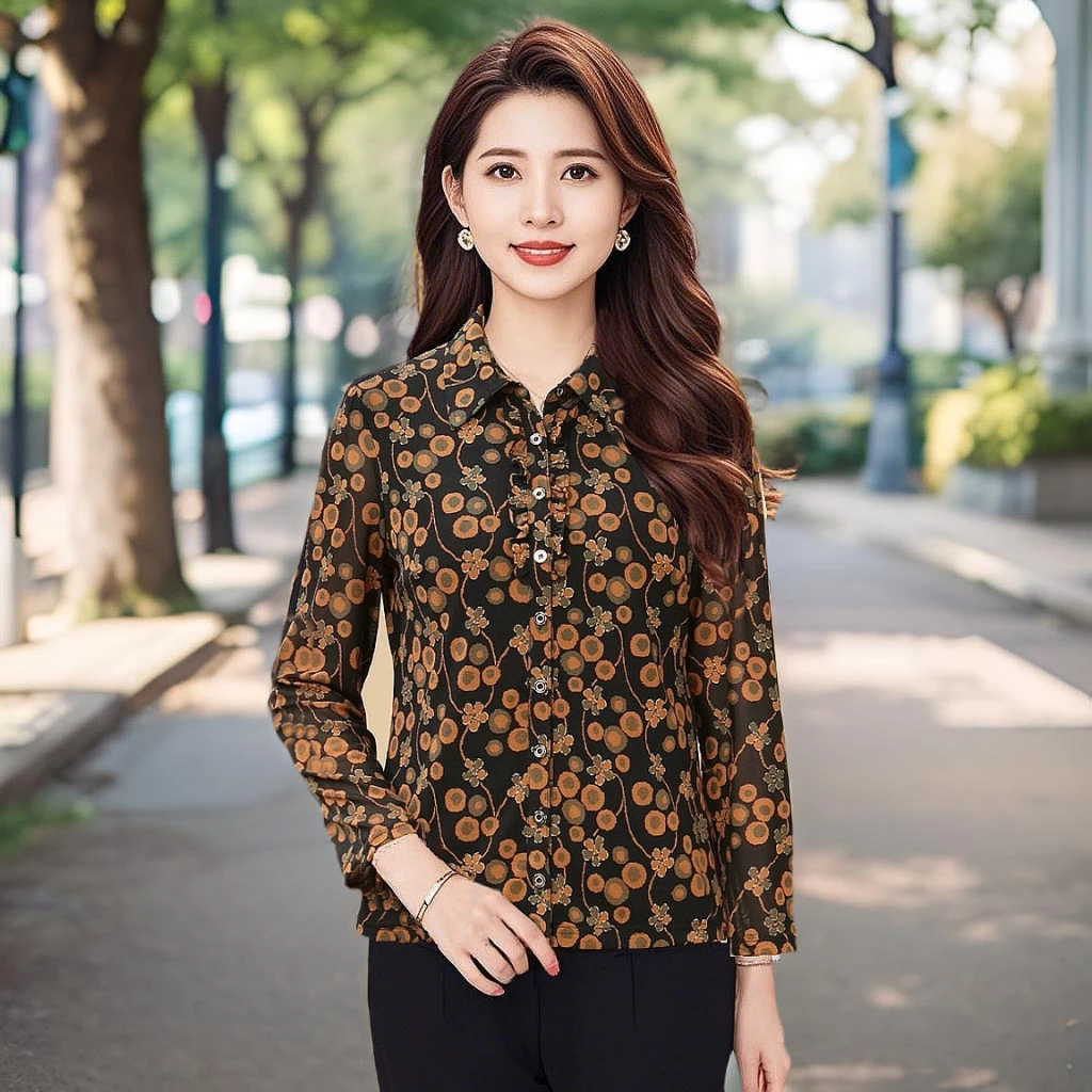 台湾网纱长袖春秋中老年女装修身速干薄款翻领上衣时尚洋气