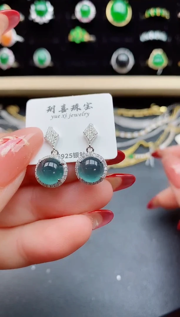 【闪购商品】翡翠耳饰银S925镶嵌6096
