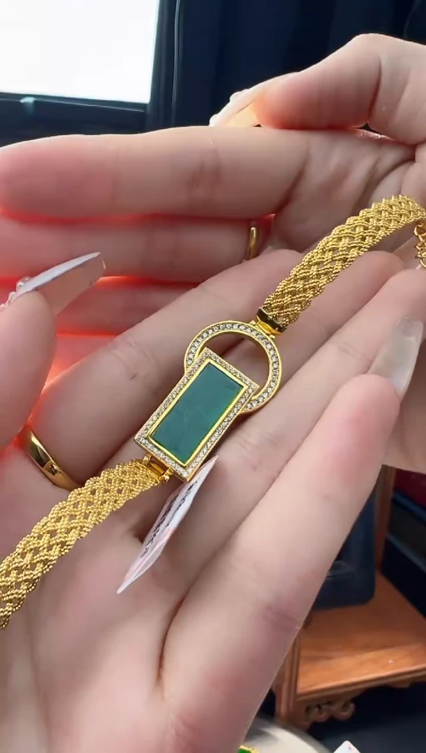 【闪购商品】翡翠手链银S925镀金镶嵌天然缅甸A货翡翠手链