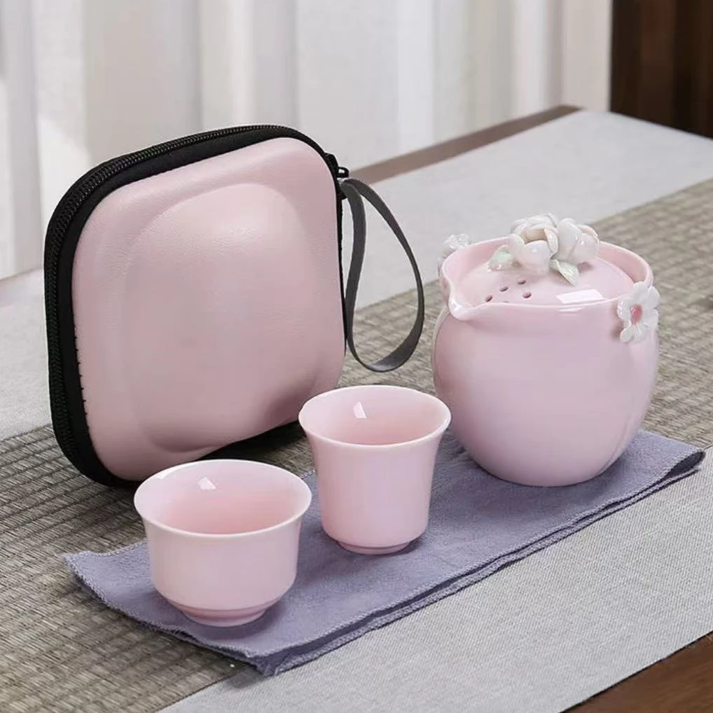 G1869-粉色捏花旅行茶具