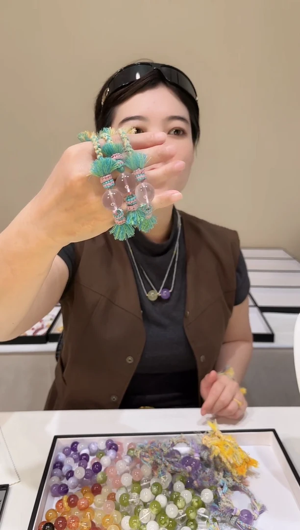 未镶嵌手链水晶粉水晶大单珠手工编织手绳