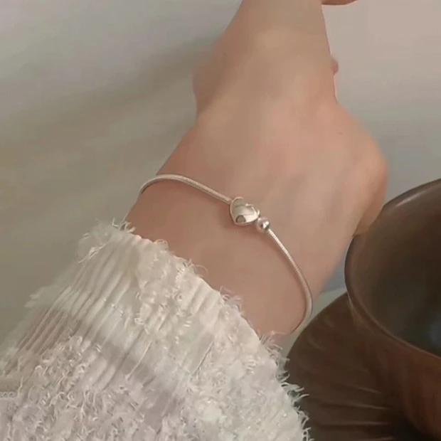 925银手链 s925心球蛇骨手链简约甜美银珠爱心韩版ins小众